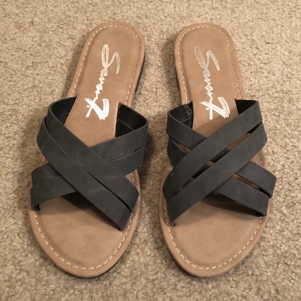 Dark Grey Double Strapped Sandals size 6